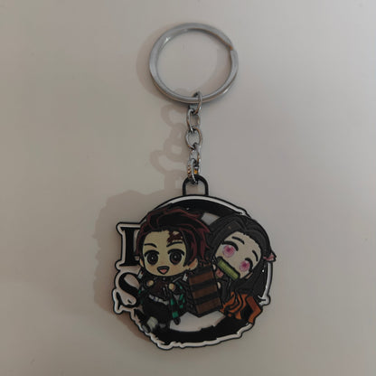 Tanjiro & Nezuko Chibi Spinning Metal Keychain – Sibling Bond | Demon Slayer