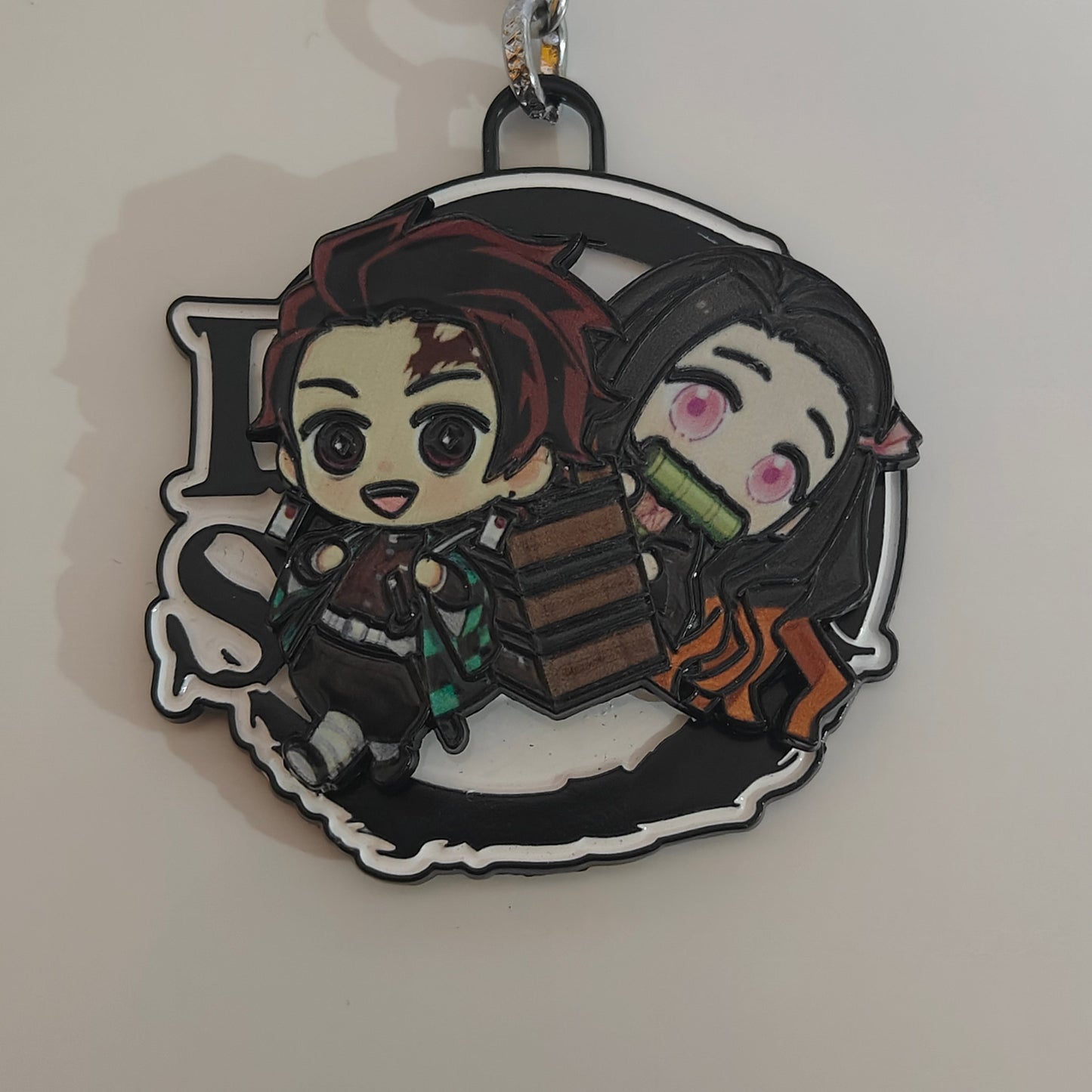 Tanjiro & Nezuko Chibi Spinning Metal Keychain – Sibling Bond | Demon Slayer