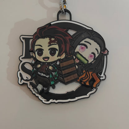 Tanjiro & Nezuko Chibi Spinning Metal Keychain – Sibling Bond | Demon Slayer
